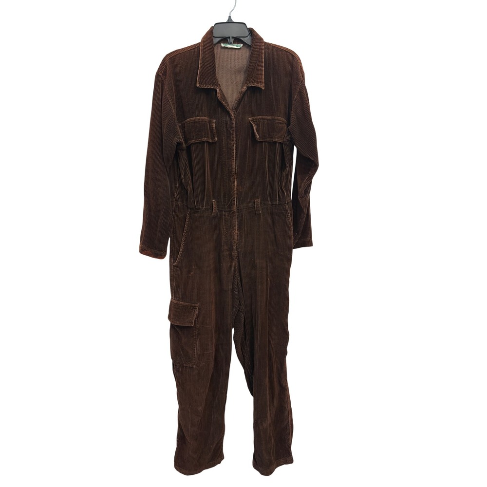 Corduroy Jumpsuit Brown Utility Coverall Cottagecore Boho Boston Proper Size M